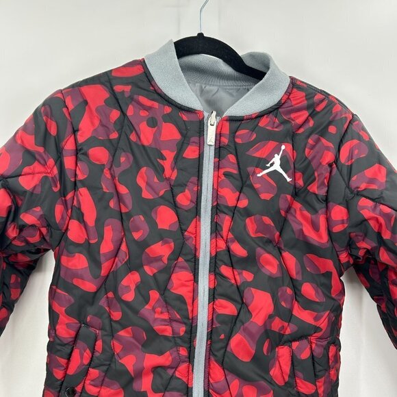 JORDAN Kids Red Black Camo Gray Reversible Quilted Puffer Jacket Size Large - Picture 3 of 11